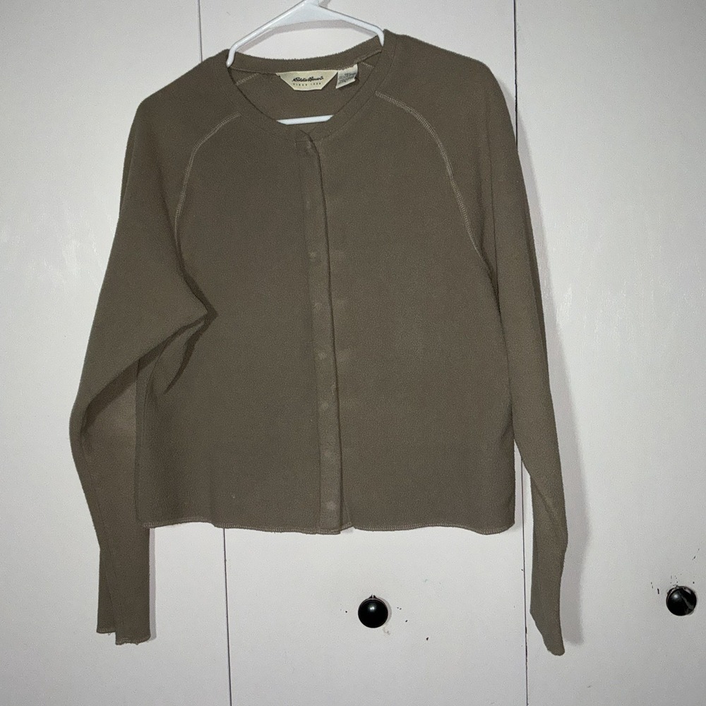 Eddie Bauer Olive Green Cardigan With Hidden Snaps Women's Large